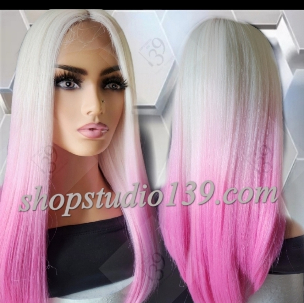 Blonde and pink lace front wig